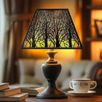 Large Metal Lampshade New Pyramid Shape Design 8'' Top 14'' Bottom 11'' Height ALUCSET Square Bell Shade Lamp Shade Forest Design Black and Gold fits for Table Lamps and Floor Lamps