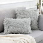 WLNUI Set of 2 Light Grey Christmas Decorative Pillow Covers New Luxury Series Merino Style Faux Fur Fluffy Throw Pillow Covers Fuzzy Cushion Case for Sofa Bedroom Living Room Home Decor 18x18 Inch