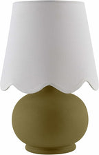 BoutiqueRugs Navarro Boho Ceramic Bedside Table Lamp for Bedroom Nightstand and Living Room - Shade Cotton - White, Green - 13" H