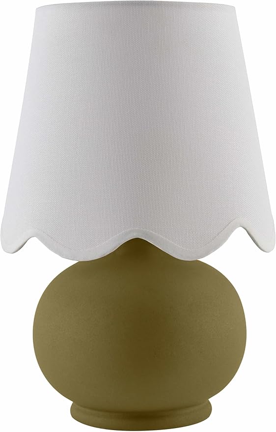 BoutiqueRugs Navarro Boho Ceramic Bedside Table Lamp for Bedroom Nightstand and Living Room - Shade Cotton - White, Green - 13" H