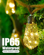 Brightown 30FT Solar String Lights Outdoor with 15 Shatterproof Bulbs, 8 Light Modes Vintage Hemp Rope LED Patio Lights, Waterproof Hanging Lights for Porch Garden Café Bistro Decor, Warm White