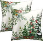 Christmas Tree Pillow Cover 20x20 Inch Set of 2, Rustic Pine Forest Xmas Winter Holiday Pillow Case Living Room Bedroom Cotton Cushion Covers for Sofa Couch Car Home Decor
