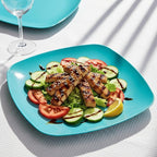 TP 10.5" Melamine Square Dinner Plates, 6-piece Plate Set Unbreakable Serving Dishes for Indoors and Outdoors, Unbreakable Dinner Service for 6, Teal