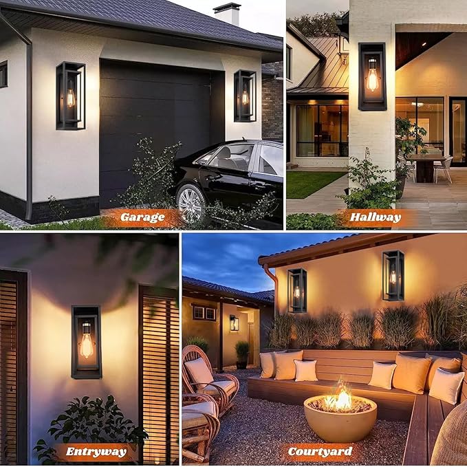 12 Pack 18 inches Outdoor Wall Lantern Light Fixture, Large Black Exterior Waterproof Wall Sconce, Anti-Rust Mount Porch Light with Clear Glass,E26 Socket