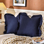 AmHoo Pack of 2 Throw Pillow Covers 100% Cotton Pre Washed Ruffle Decorative Pillowcase Cushion for Couch Sofa Bedroom 20 x 20-Inch Navy Blue