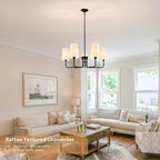 28" Black Boho Farbric Chandelier for Living Room 5-Light Coastal Farmhouse Chandeliers for Dining Room Adjustable Rustic Boho Pendant Light Fixture Bedroom Kitchen Island Entryway Foyer