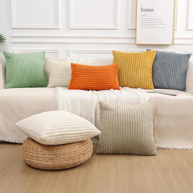 Simmore Decorative Fall Throw Pillow Covers 26x26 Set of 2, Soft Natural Plush Flannel Double-Sided Fluffy Couch Pillow Covers for Sofa Living Room, Orange