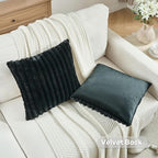 FUTEI Black Striped Decorative Throw Pillow Covers 20x20 Inch Set of 2,Square Winter Decorations Couch Pillow Case,Soft Cozy Faux Rabbit Fur & Velvet Back,Modern Home Decor for Bed