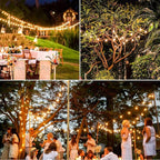 34FT G40 Solar String Lights, Globe Outdoor String Lights with 15 E12 Waterproof LED Bulbs, 2700K Shatterproof Patio Lights, Solar Powered Hanging Lights