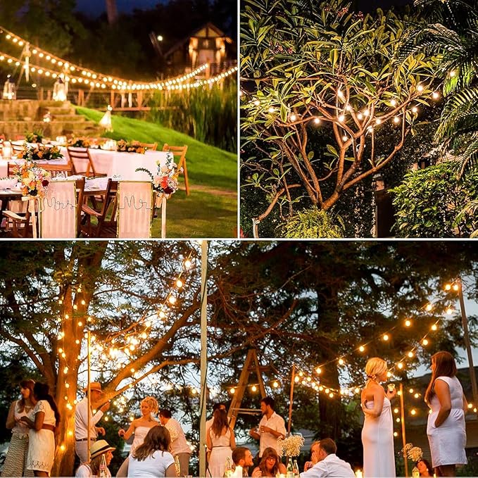 200FT（100FT*2） G40 Solar String Lights, Globe Outdoor String Lights with 72 E12 Waterproof LED Bulbs, 2700K Shatterproof Patio Lights, Solar Powered Hanging Lights