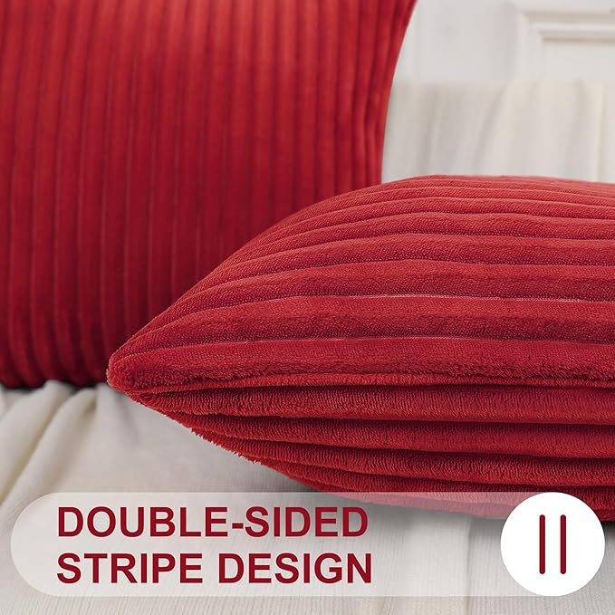 Simmore Decorative Throw Pillow Covers 16x16 Set of 2, Soft Natural Plush Flannel Double-Sided Fluffy Couch Pillow Covers for Sofa Living Room, Red