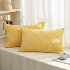 JAUXIO Diamond Pinch Pleated Crystal Velvet Pillowcases 2 Pack Solid Pintuck Throw Cushion Cover for Home Decor Hidden Zipper Closure (Yellow, Standard)