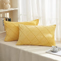 JAUXIO Diamond Pinch Pleated Crystal Velvet Pillowcases 2 Pack Solid Pintuck Throw Cushion Cover for Home Decor Hidden Zipper Closure (Yellow, King)