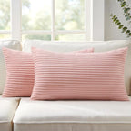 Mecatny Corduroy Decorative Throw Pillow Covers 12x20 Set of 2 for Sofa Living Room, Soft Neutral Boho Couch Pillow Covers for Home Decor, Pink