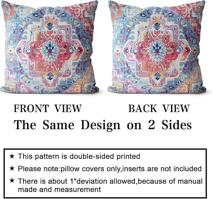 Snycler Antique Boho Hereke Rug Print Boho Throw Pillow Cover 22x22 Inch Set of 2 Double Sided Decorative Soft Throw Pillow Case Cushion Case for Home Decor Living Room Bed Couch Car