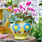 Sungmor Ceramic Hand Painted Succulent Flower Pots, 9 Inch Large Pottery Pots for Indoor Outdoor Plants, Decorative Ceramic Vase for Flower Arrangement Home Decor, Vintage Centerpieces Flowerpot
