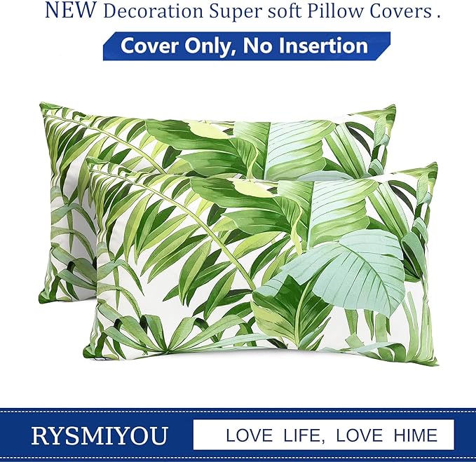 Decorative Throw Pillow Covers Set of 2 Green Leaves of Tropical Pillow Covers 12x20 inch Super Soft Short Plush Square Throw Pillows,Farmhouse Outdoor Pillow Covers for Couch Living Room
