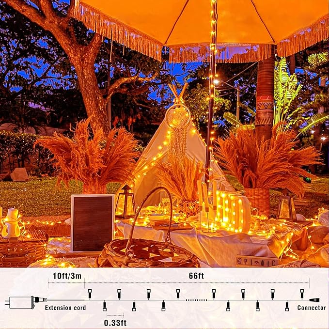 66FT 200 LED Outdoor String Lights, Orange Halloween Lights Waterproof 8 Modes Timer, Connectable Clear Wire Fairy Twinkle Light for Indoor House Bedroom Tree Yard Party Holiday Decorations