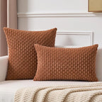 Kevin Textile Decorative Pillow Covers Set of 2 Striped Plush Corduroy Pillows Pillowcases Boho Home Decor Cushion Covers for Couch Sofa Bed Living Room 16x16 Inch, Burnt Orange