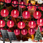 LORRYTE 2-Pack 100 LED Red Solar Christmas Lights Outdoor - 64FT Crystal Globe Waterproof Solar String Lights with 8 Lighting Modes for Christmas Decorations, Garden, Patio, Party, Porch