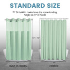 Mint Green No Hook Shower Curtain with Snap in Liner,230GSM Waffle Weave Shower Curtains for Bathroom,71W x 74H