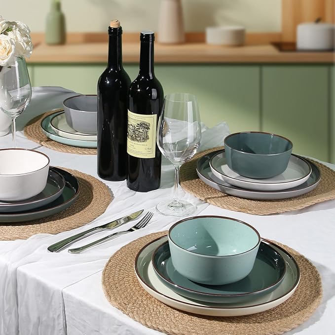 12-Piece Melamine Dinnerware Sets – Unbreakable Plates & Bowls Sets for Outdoor, Camping, Picnic, Party – Durable Dishware Sets, Lightweight & Shatterproof (Fog Gray)