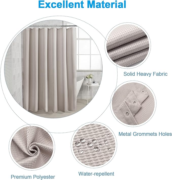 AmazerBath Waffle Shower Curtain Khaki, Stall Shower Curtain Tan, Hotel Quality Fabric Bathroom Shower Curtains, Heavy Duty 240GSM, 36 x 72 Inches