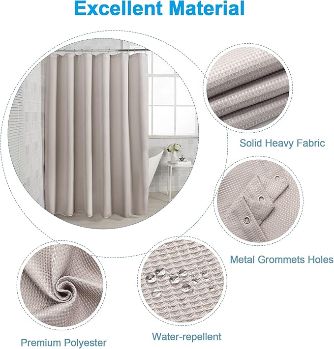 AmazerBath Waffle Shower Curtain, Khaki Shower Curtain Fabric with Waffle Weave, Hotel Quality Bathroom Shower Curtains, Heavy Duty, 72 x 72 Inches