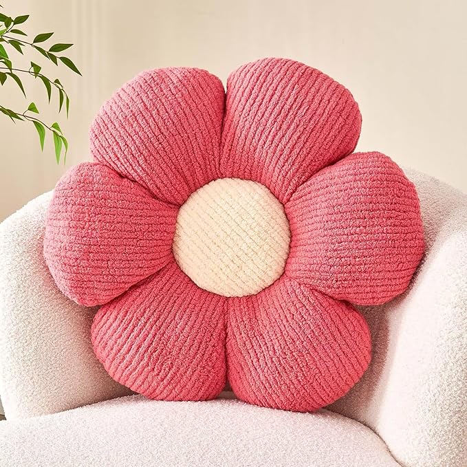 Flower Throw Pillow, Soft Peach Pink 17.7" Shaped Floor Pillow for Home Decor, Cute Aesthetic Plush Decorative Pillows for Bed, Sofa, Couch