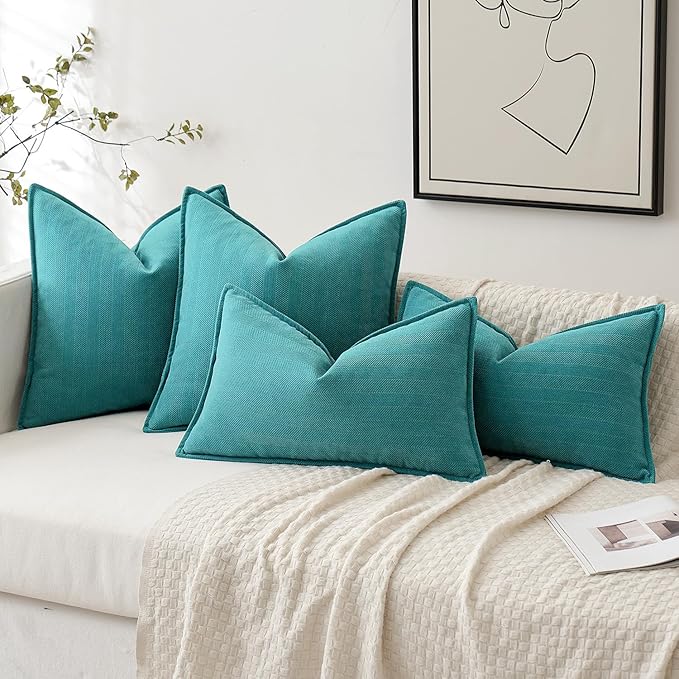 MIULEE Pack of 2 Teal Decorative Pillow Covers 20x20 Inch Soft Chenille Luxurious Couch Throw Pillows Farmhouse Cushion Covers with Elegant Design for Sofa Bedroom Living Room Home Decor