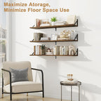 Fun Memories Long Wall Shelves for Bedroom, Set of 3 Large 40-Inch Floating Bookshelves, Rustic Wood Display Shelf for Home and Office (Rustic Brown)