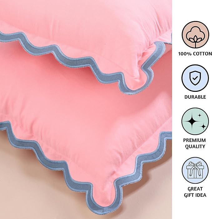 Folkulture Throw Pillows for Couch for Living Room | Set of 2 (20 x 20) Pillow Covers | Boho Pink Throw or Accent Cushions | Decorative or Scalloped Decor for Home