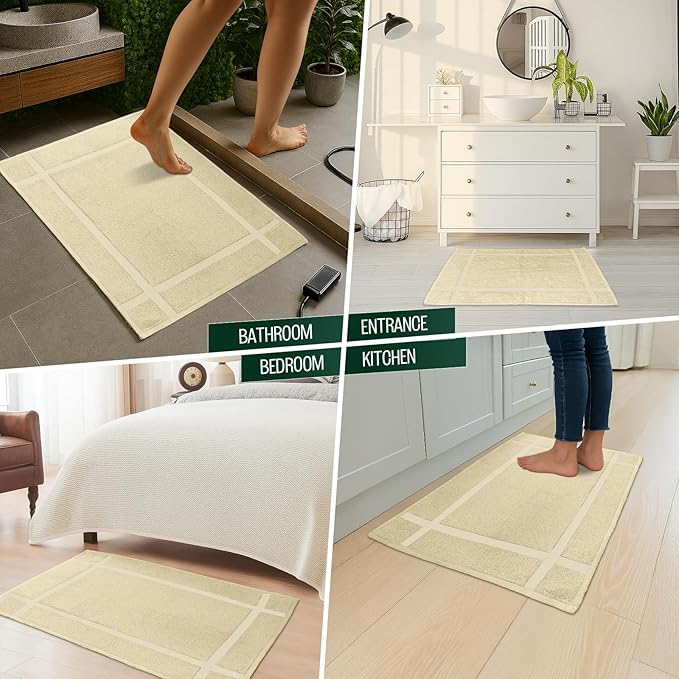 Pearl Linens Pack of 2 100% Cotton Bath Mat 18x25 inches, Soft & Absorbent Quick Dry Bathroom Mat Set, Not Bathroom Rugs, After Shower Mat, Bath Tub Mat, 687 GSM, Machine Washable, Beige