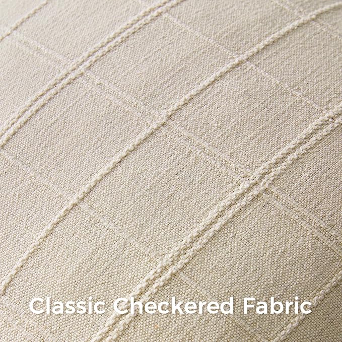 Woaboy Linen Check Throw Pillow Covers Set of 2 - Natural Beige Farmhouse Modern Boho Vintage Decorative Cushion Covers for Sofa Couch Bedroom Living Room Decor 20x20 Inch