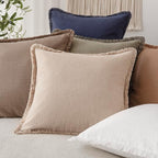 Foindtower Set of 2 Decorative Linen Fringe Lumbar Throw Pillow Covers Boho Farmhouse Cushion Cover with Tassels Soft Accent Pillowcase for Couch Sofa Bed Living Room Home Decor,12×20 Inch,Tan Beige
