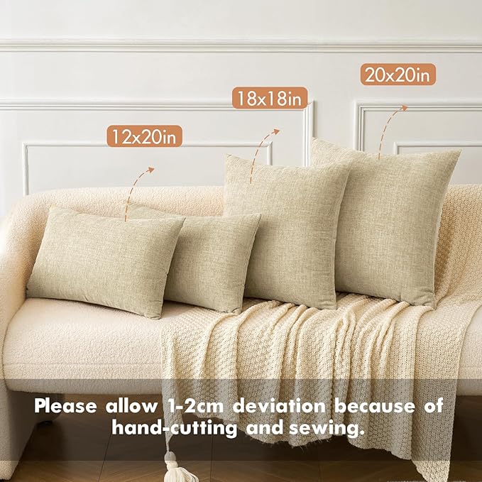 MIULEE Pack of 2 Beige Throw Pillow Covers 18x18 Inch Soft Chenille Pillow Covers for Sofa Living Room Couch Solid Dyed Cases Not Pillow Inserts