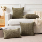 Kevin Textile Pack of 2 Corduroy Decorative Throw Pillow Covers 20x20 Inch Soft Boho Striped Pillow Covers Modern Farmhouse Home Decor for Sofa Living Room Couch Bed Olive Green