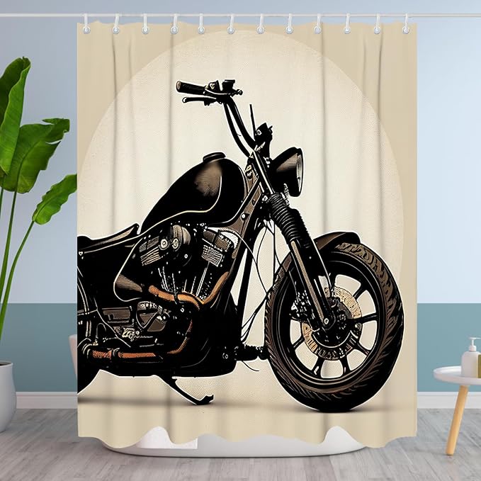 Cool Bathroom Bathtubs Fabric Shower Curtain Wonderful Vintage Motorcycle Theme Shower Curtain Set with 12 Hooks 72x78 inch Polyester Machine Washable, Black and White