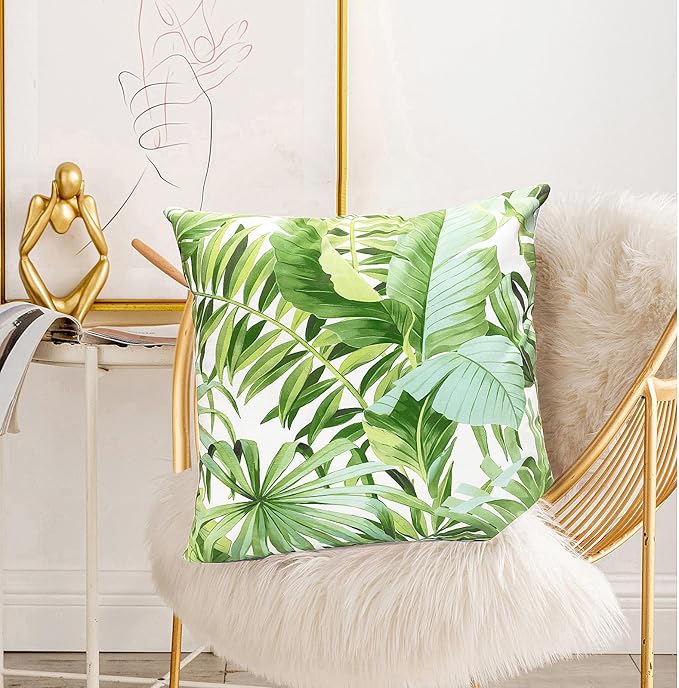 Decorative Throw Pillow Covers Set of 2 Green Leaves of Tropical Pillow Covers 18x18 inch Super Soft Short Plush Square Throw Pillows,Farmhouse Outdoor Pillow Covers for Couch Living Room