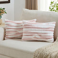 FUTEI Pink Decorative Throw Pillow Covers 12x20 Inch Set of 2, Soft Tie-Dye Faux Rabbit Fur Striped Texture Pillow Case, Modern Home Decor for Couch Bed Living Room
