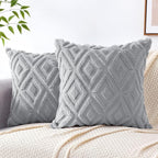 Pallene Grey Throw Pillow Covers 24x24 Set of 2, Soft Plush Faux Fur Decorative Couch Pillow Covers for Sofa Bed Living Room Pillow Cases with 3D Diamond Pattern