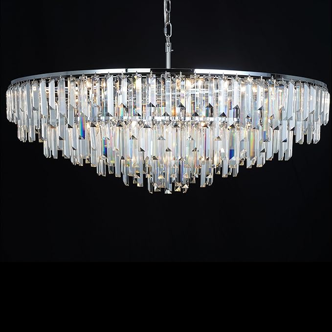 Chrome Modern Round Top K9 Crystal Chandelier Lighting Fixture, 17 Lights Round K9 Crystal Adjustable Hanging Lamp for Dining Room Bedroom Living Room,Hallway,Bar,Kitchen W39''