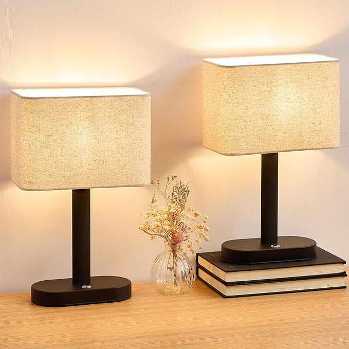 12.6" Set of 2 Cordless Touch Table Lamp, 5200mAh Rechargeable Desk Lamp, Stepless Dimming Modern Bedside Lamps with 3000K Warm Light LED Bulb, Nightstand Lamps for Bedroom, Living Room,Office