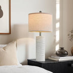 PORTRES 24" Modern Ceramic White Table Lamp Set of 2 for Bedroom Living Room Farmhouse Bedside Lamps Nightstand lamp Desk Lamp for End Table Home Decor