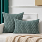 Kevin Textile Decorative Pillow Covers Set of 2 Striped Plush Corduroy Pillows Pillowcases Boho Home Decor Cushion Covers for Couch Sofa Bed Living Room 16x16 Inch, Teal Green