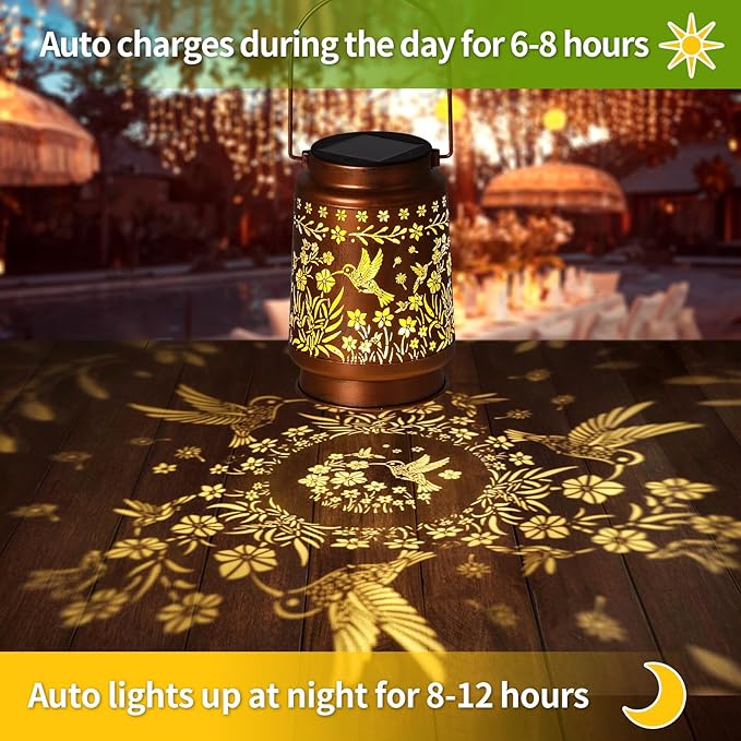 Hummingbird Solar Lanterns Outdoor Waterproof Garden Decor, Metal LED Garden Light Birthday Gifts for Women mom Grandma for Yard, Patio, Lawn, Tabletop, Pathway, Landscape,Walkway, Terrace, Balcony