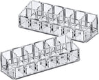 Amazing Abby - Glamour - 2-Pack 12-Slot Acrylic Lipstick Organizer, Lipstick Holder, Lip Gloss Holder, Cosmetic Storage Display, Perfect Storage Solution for Drawer and Vanity (Slot Size: 0.9" x 0.9")