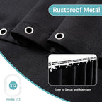 Linen Shower Curtain with 10 Hooks Modern Heavy Duty Washable Fabric Curtain Set Waterproof Thick Cloth Shower Curtains for Bathroom Bathtub Washable, W60*L70, Black