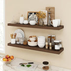 40 Inch Floating Shelves, 9.3" Deep Floating Shelf Wall Mounted, 40" Wall Shelves, Rustic Deep Bookshelf, Large Display Shelves & Storage Shelves for Bedroom, Living Room, Walnut, Set of 2