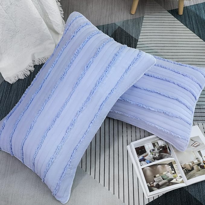 BOSOWOS King Size Pillow Shams Set of 2, Ultra Soft Breathable 20 x 36 Inches Pillow Case Envelope Closure, Microfiber Farmhouse Bed Pillowcases for Easy Care, Light Cornflower Blue